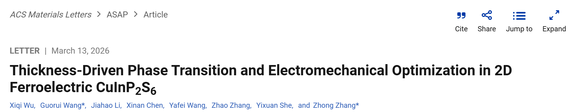 微纳米复合材料研究所在二维铁电材料厚度驱动相变与机电性能优化方面取得重要进展